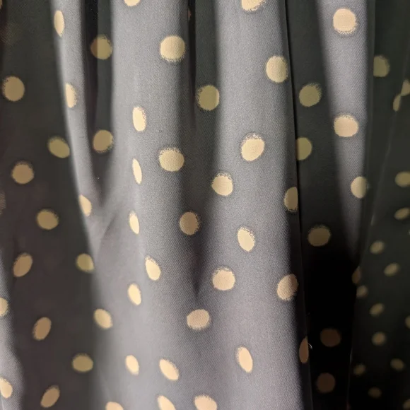 Lc Lauren Conrad Polka Dot Cap Sleeve Women's Large Blouse Gray Cream Tie Back - Picture 5 of 6